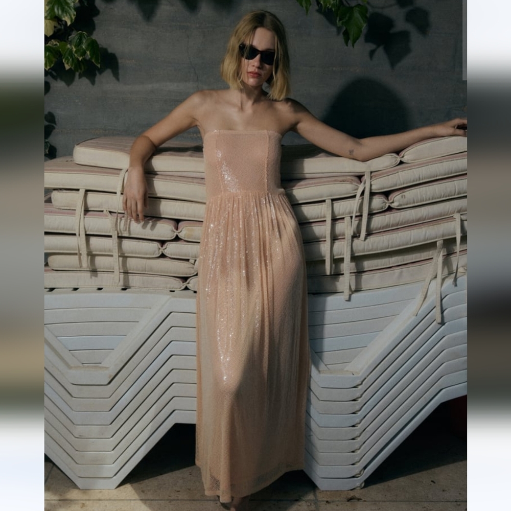 Zara Vestido Punto Lentejuelas S Soft Pink